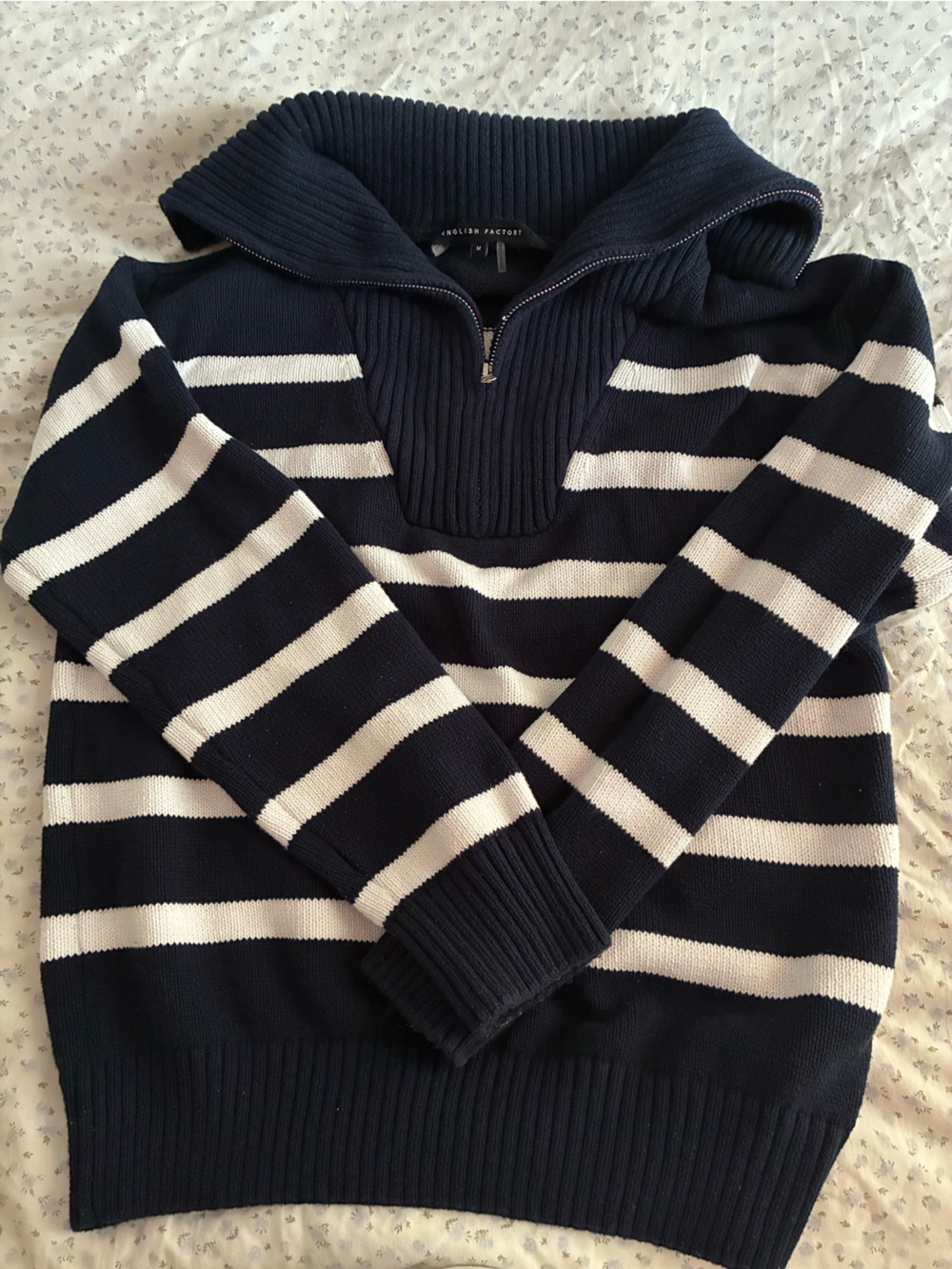 Striped Quarter Zip - Navy & White